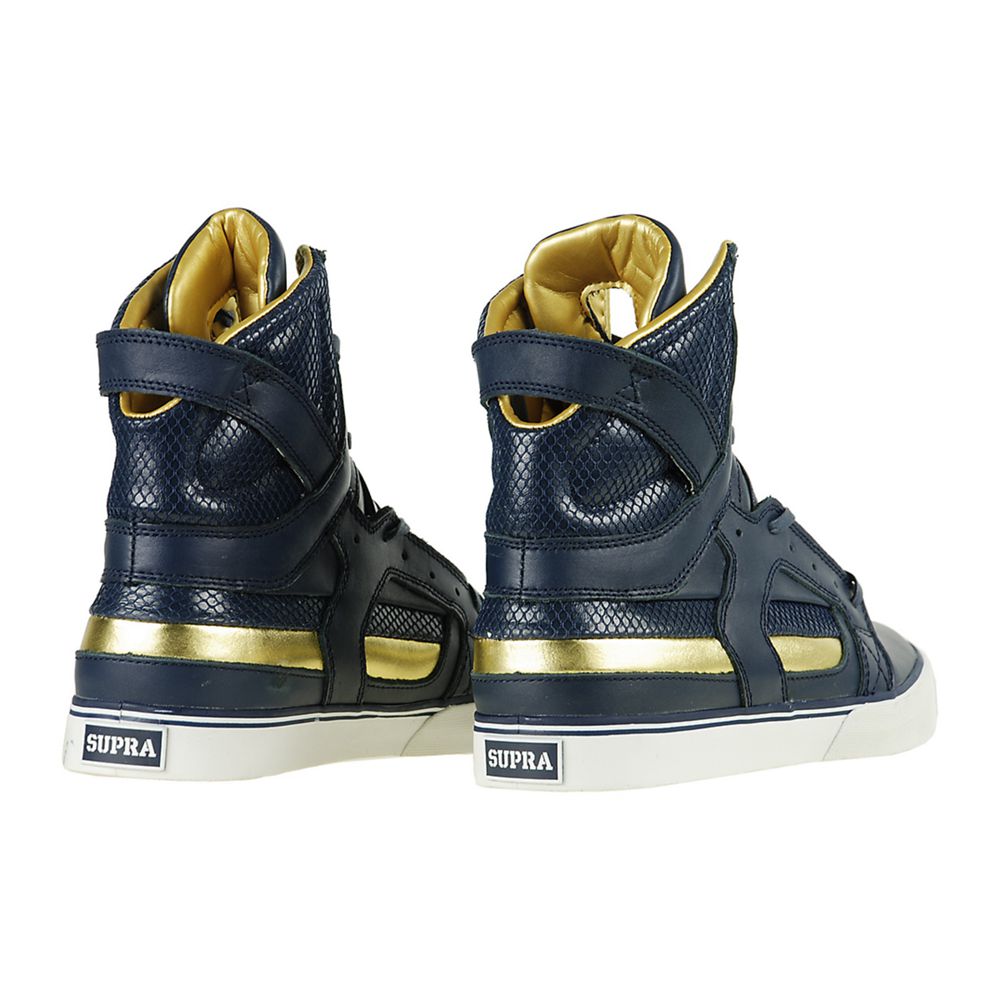 Baskets Montantes Supra SkyTop II Bleu Marine Doré Navy/Gold Leather Homme | QHH-06204207